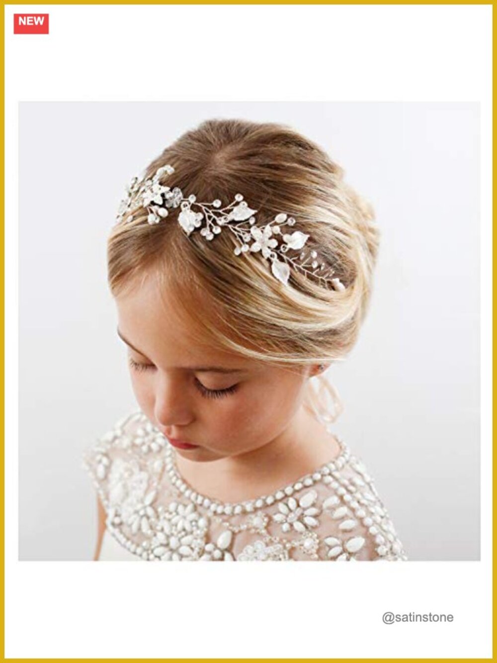 Flower Girl Headpiece Pearl Crystal Wedding Headband with Ribbon